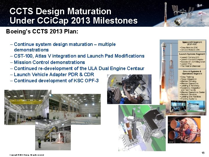 CCTS Design Maturation Under CCi. Cap 2013 Milestones Boeing’s CCTS 2013 Plan: – Continue