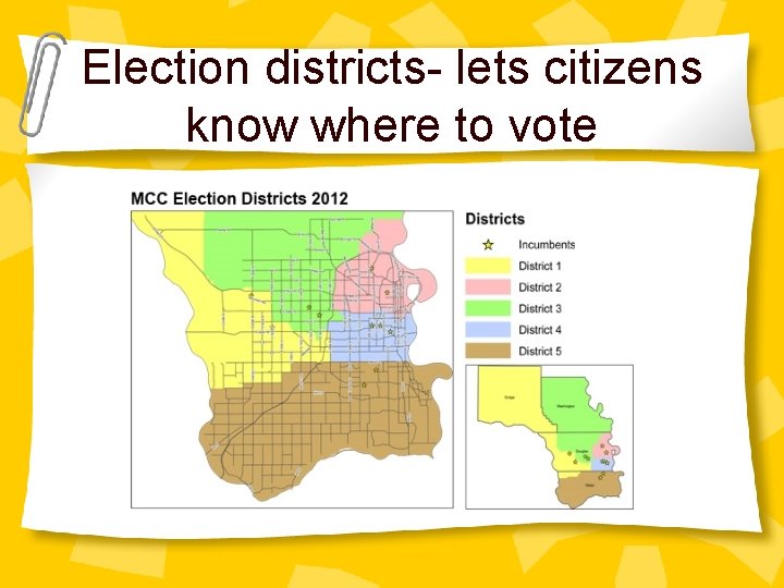 Election districts- lets citizens know where to vote 