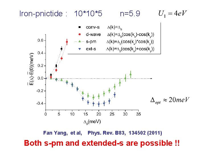 Iron-pnictide : 10*10*5 Fan Yang, et al, n=5. 9 Phys. Rev. B 83, 134502