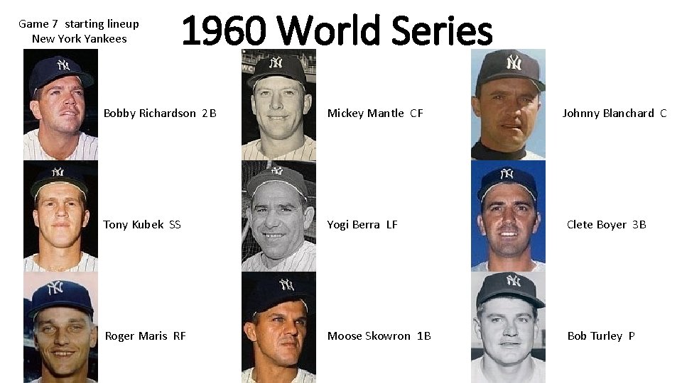 Game 7 starting lineup New York Yankees 1960 World Series Bobby Richardson 2 B