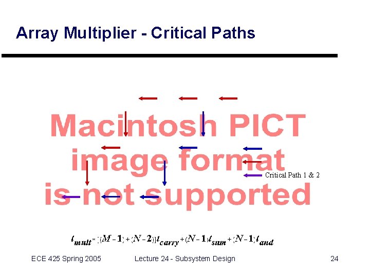 Array Multiplier - Critical Paths Critical Path 1 & 2 ECE 425 Spring 2005