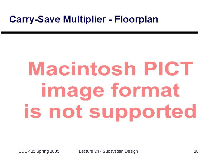 Carry-Save Multiplier - Floorplan ECE 425 Spring 2005 Lecture 24 - Subsystem Design 26