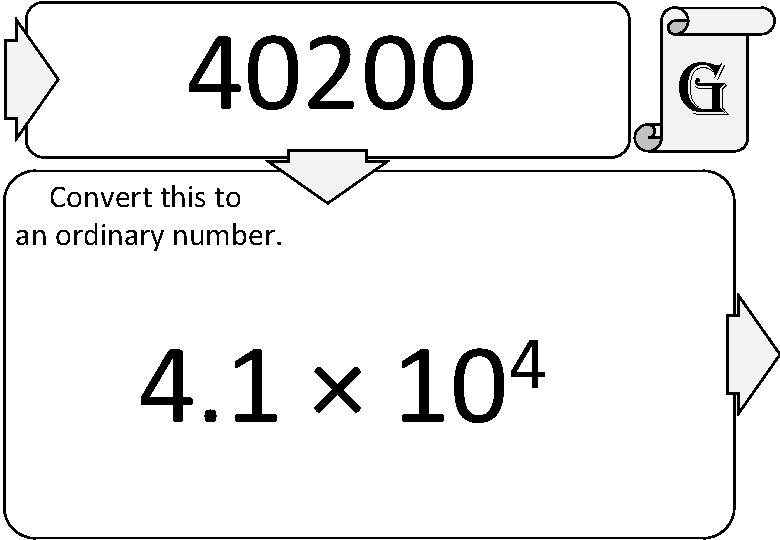 40200 Convert this to an ordinary number. 4. 1 × 4 10 g 