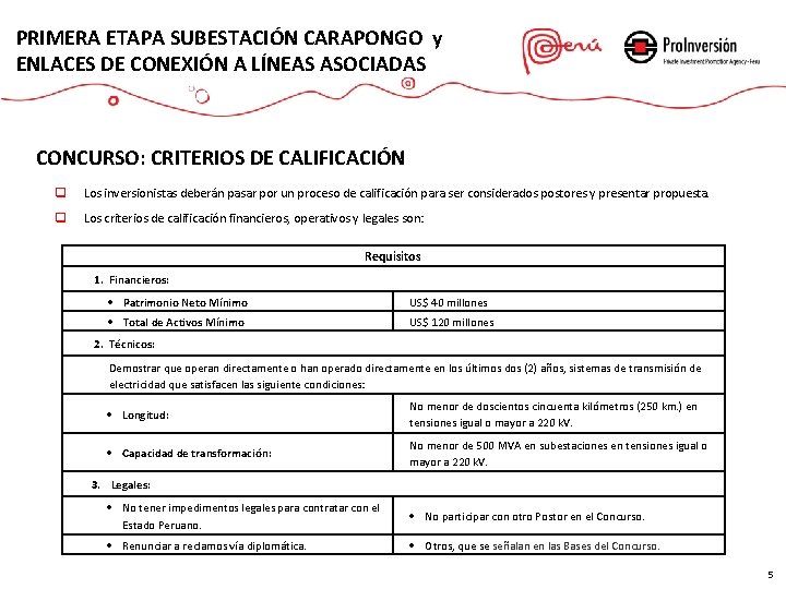 PRIMERA ETAPA SUBESTACIÓN CARAPONGO y ENLACES DE CONEXIÓN A LÍNEAS ASOCIADAS CONCURSO: CRITERIOS DE