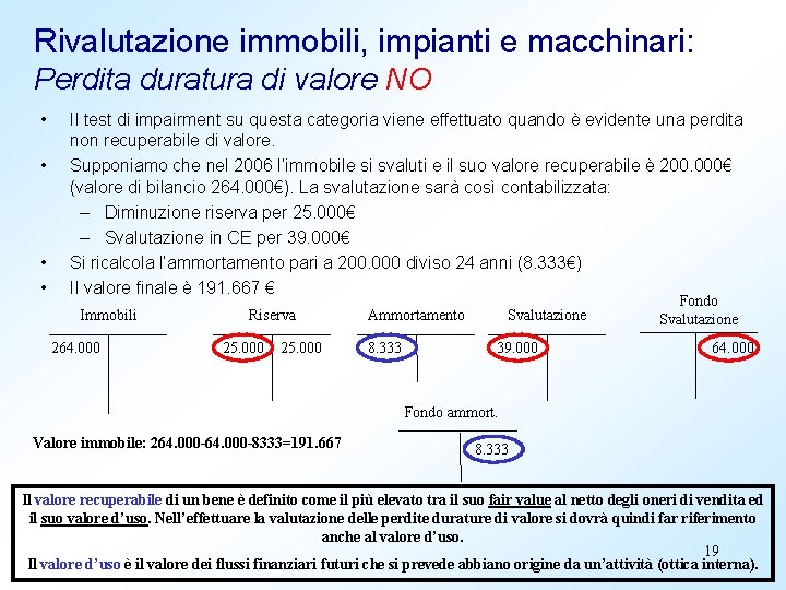 Rivalutazione immobili, impianti e macchinari: Perdita duratura di valore NO • • Il test