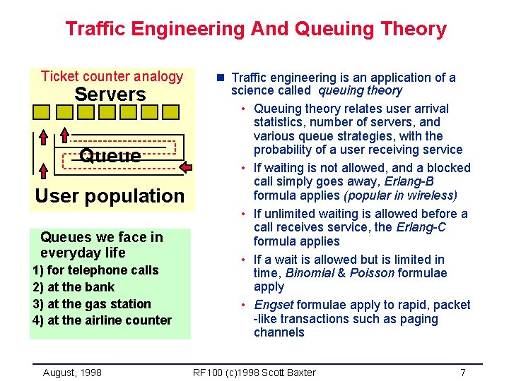 Traffic Engineering And Queuing Theory Ticket counter analogy Servers Queue User population Queues we
