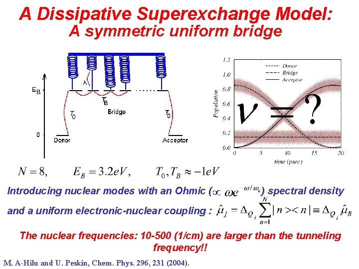 A Dissipative Superexchange Model: A symmetric uniform bridge Introducing nuclear modes with an Ohmic