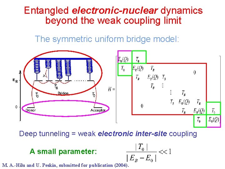 Entangled electronic-nuclear dynamics beyond the weak coupling limit The symmetric uniform bridge model: Deep