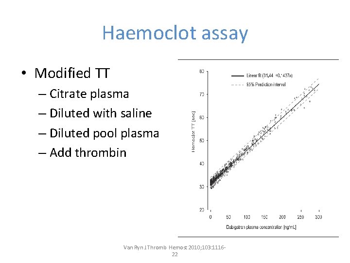 Haemoclot assay • Modified TT – Citrate plasma – Diluted with saline – Diluted