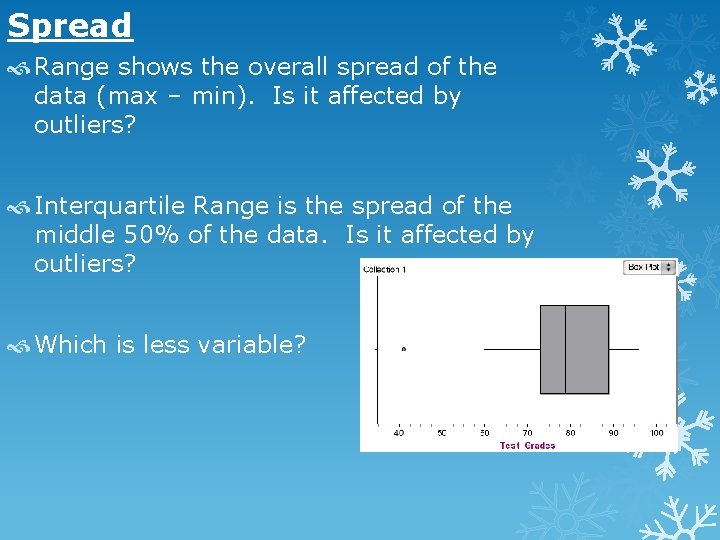 Spread Range shows the overall spread of the data (max – min). Is it Spread Range shows the overall spread of the data (max – min). Is it