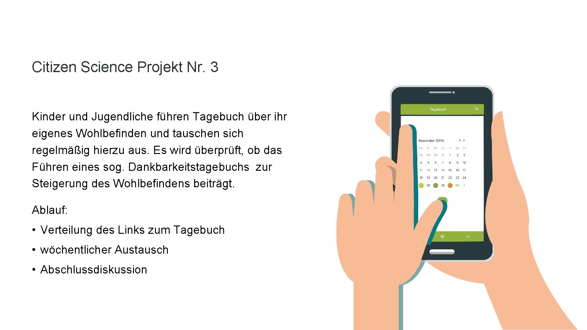 Citizen Science Projekt Nr. 3 Kinder und Jugendliche führen Tagebuch über ihr eigenes Wohlbefinden