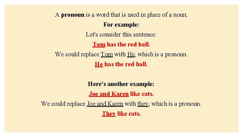 A pronoun is a word that is used in place of a noun. For