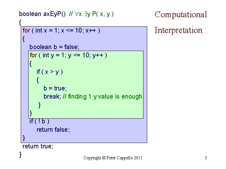 boolean ax. Ey. P() // x y P( x, y ) { for (