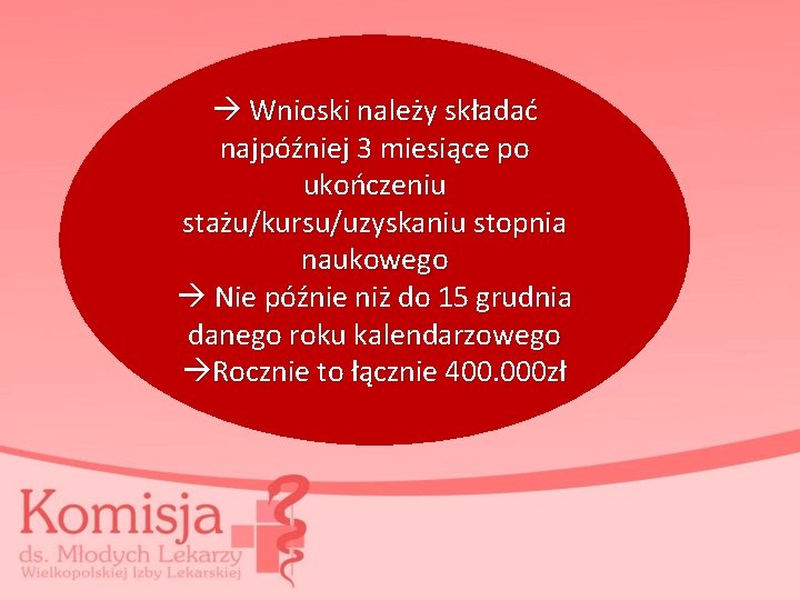  Wnioski należy składać najpóźniej 3 miesiące po ukończeniu stażu/kursu/uzyskaniu stopnia naukowego Nie późnie