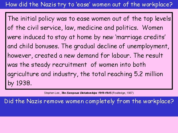 How did the Nazis try to ‘ease’ women out of the workplace? The initial