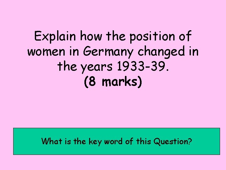 Explain how the position of women in Germany changed in the years 1933 -39.