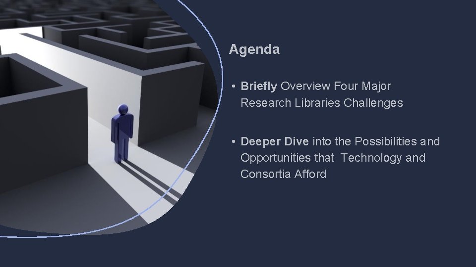 Agenda • Briefly Overview Four Major Research Libraries Challenges • Deeper Dive into the