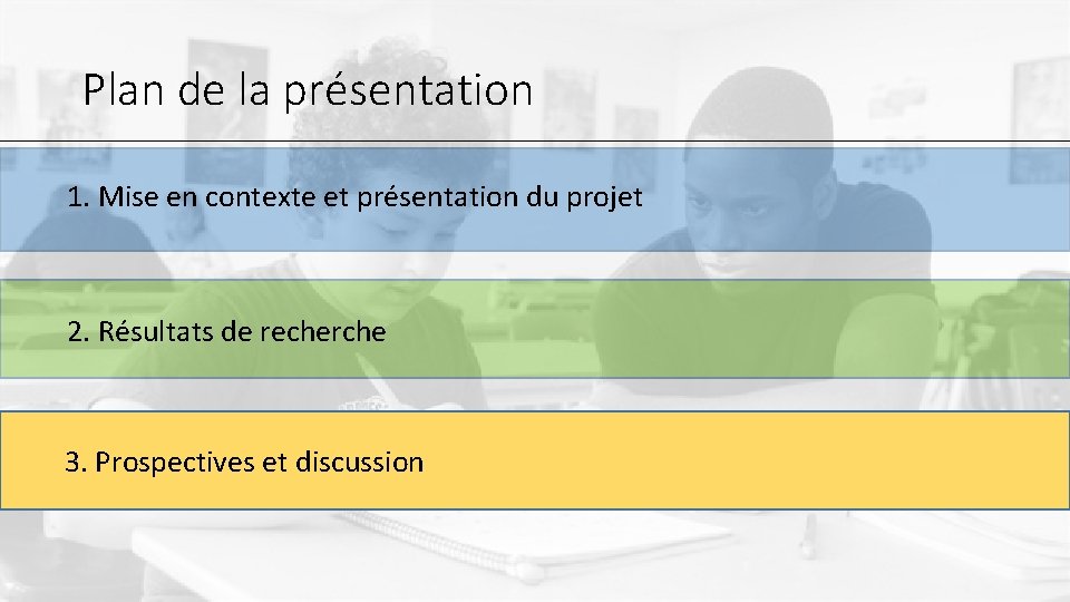 Plan de la présentation 1. Mise en contexte et présentation du projet 2. Résultats