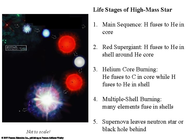 Life Stages of High-Mass Star 1. Main Sequence: H fuses to He in core