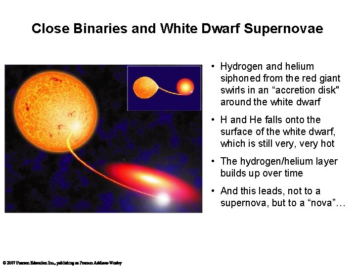 Close Binaries and White Dwarf Supernovae • Hydrogen and helium siphoned from the red