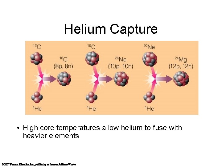 Helium Capture • High core temperatures allow helium to fuse with heavier elements 