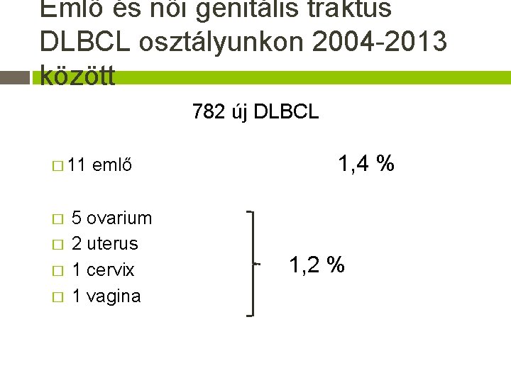 Emlő és női genitális traktus DLBCL osztályunkon 2004 -2013 között 782 új DLBCL �