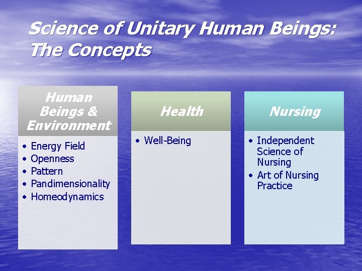 Science of Unitary Human Beings: The Concepts Human Beings & Environment • • •