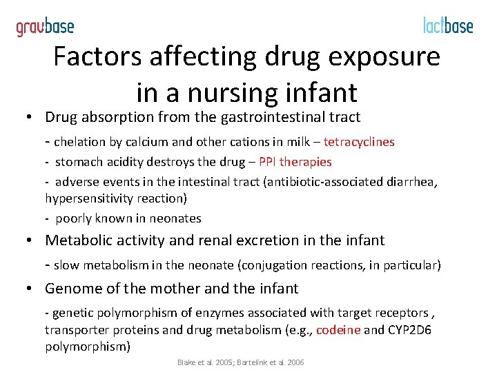 Factors affecting drug exposure in a nursing infant • Drug absorption from the gastrointestinal