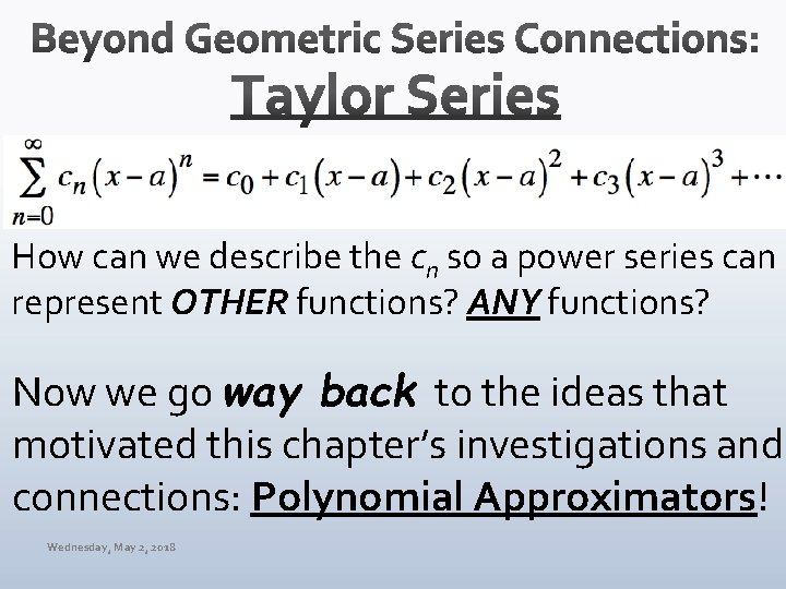 How can we describe the cn so a power series can represent OTHER functions?