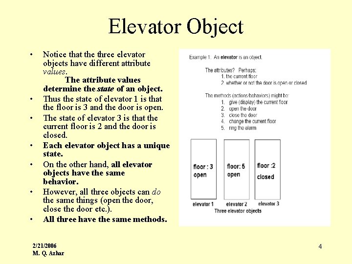 Elevator Object • • Notice that the three elevator objects have different attribute values.