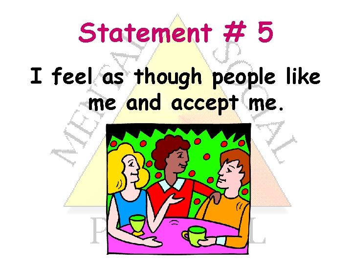 Statement # 5 I feel as though people like me and accept me. 