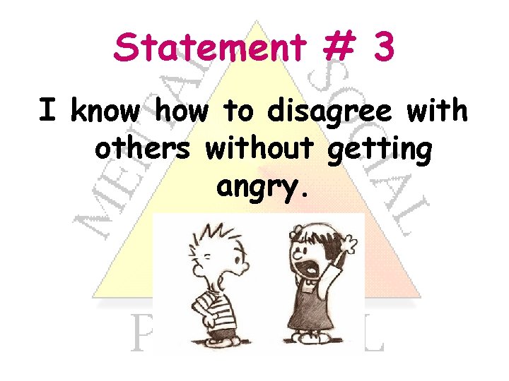 Statement # 3 I know how to disagree with others without getting angry. 