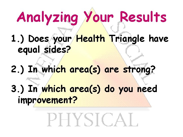 Analyzing Your Results 1. ) Does your Health Triangle have equal sides? 2. )