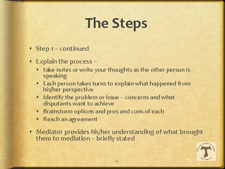 The Steps Step 1 – continued Explain the process – take notes or write
