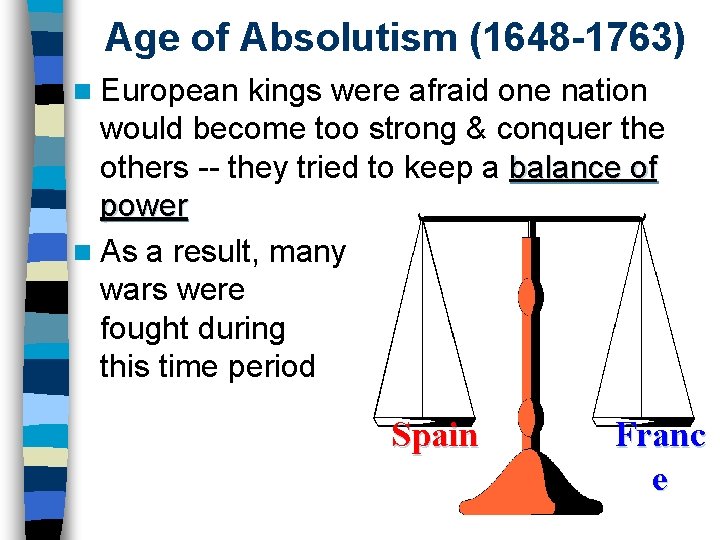 Age of Absolutism (1648 -1763) n European kings were afraid one nation would become Age of Absolutism (1648 -1763) n European kings were afraid one nation would become