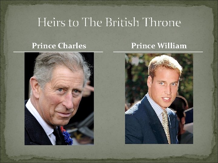 Heirs to The British Throne Prince Charles Prince William 