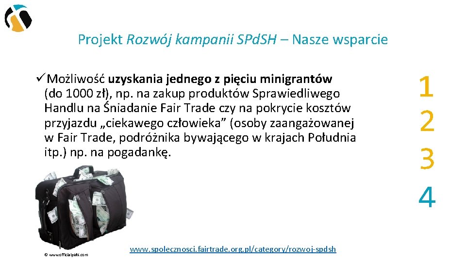 Projekt Rozwój kampanii SPd. SH – Nasze wsparcie üMożliwość uzyskania jednego z pięciu minigrantów