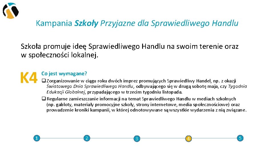 Kampania Szkoły Przyjazne dla Sprawiedliwego Handlu Szkoła promuje ideę Sprawiedliwego Handlu na swoim terenie