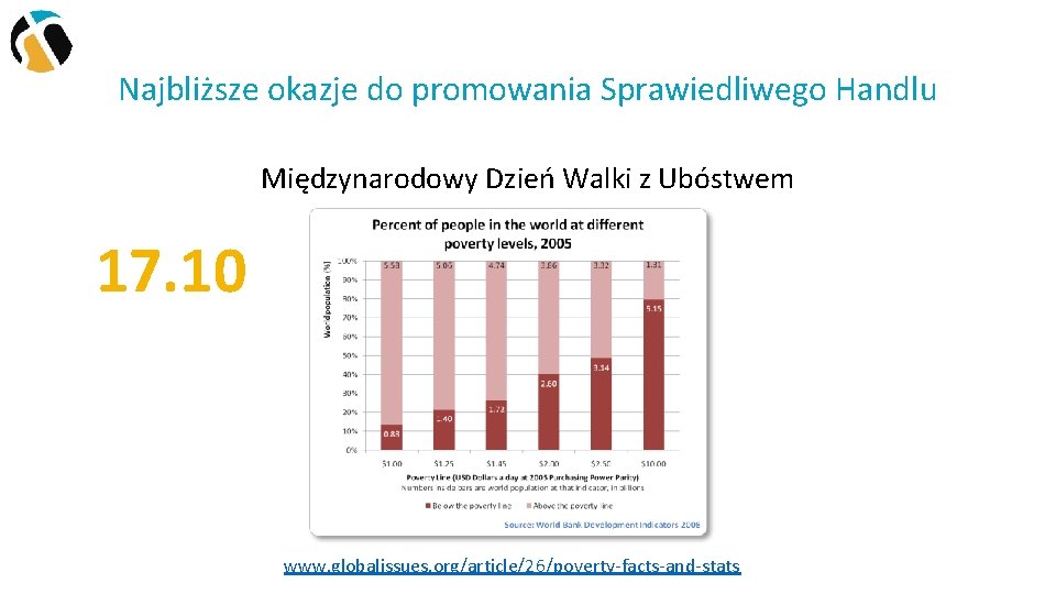 Najbliższe okazje do promowania Sprawiedliwego Handlu Międzynarodowy Dzień Walki z Ubóstwem 17. 10 www.