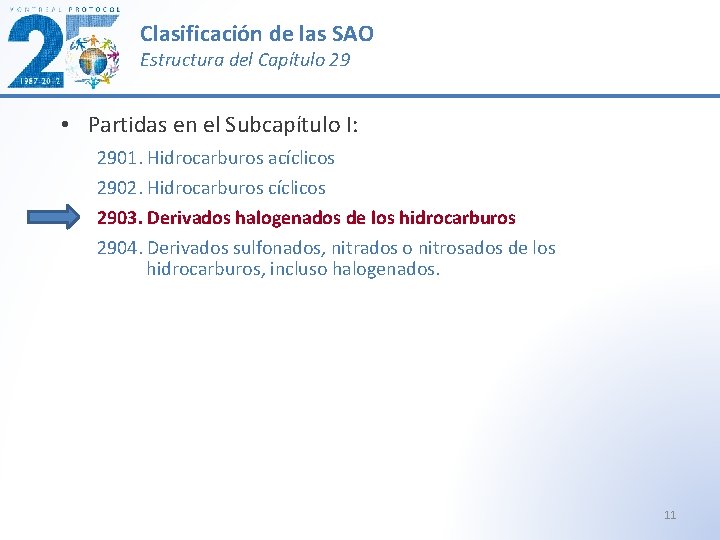 Clasificación de las SAO Estructura del Capítulo 29 • Partidas en el Subcapítulo I: