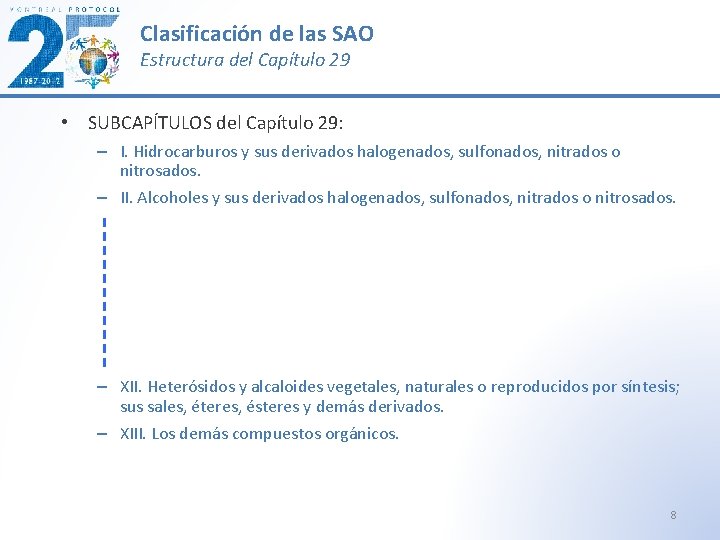 Clasificación de las SAO Estructura del Capítulo 29 • SUBCAPÍTULOS del Capítulo 29: –