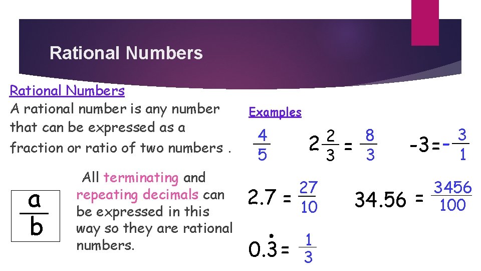 Rational Numbers A rational number is any number that can be expressed as a