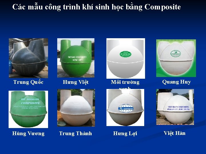 Các mẫu công trình khí sinh học bằng Composite Trung Quốc Hưng Việt Môi