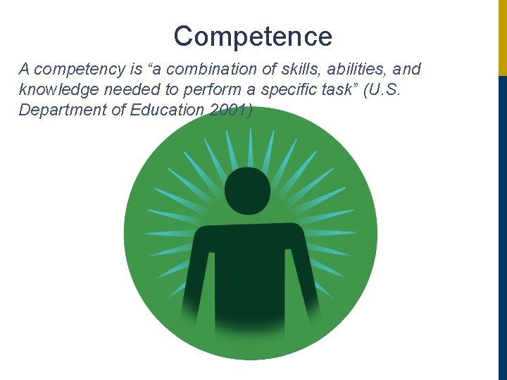 Competence A competency is “a combination of skills, abilities, and knowledge needed to perform