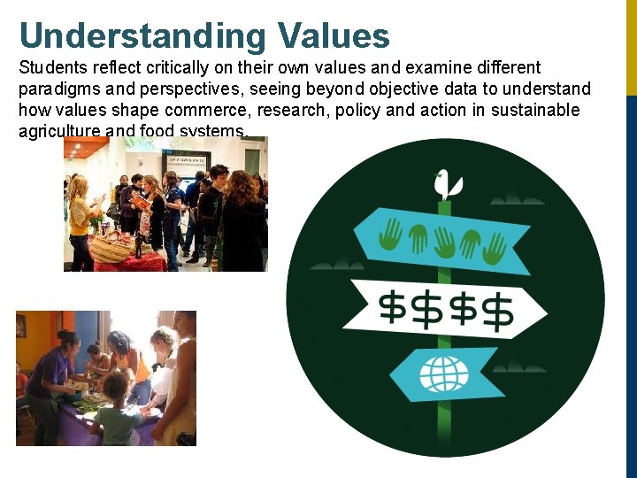 Understanding Values Students reflect critically on their own values and examine different paradigms and