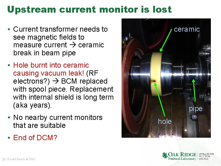 Upstream current monitor is lost • Current transformer needs to see magnetic fields to