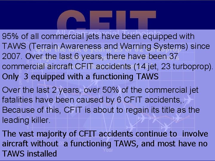 95% of all commercial jets have been equipped with TAWS (Terrain Awareness and 23