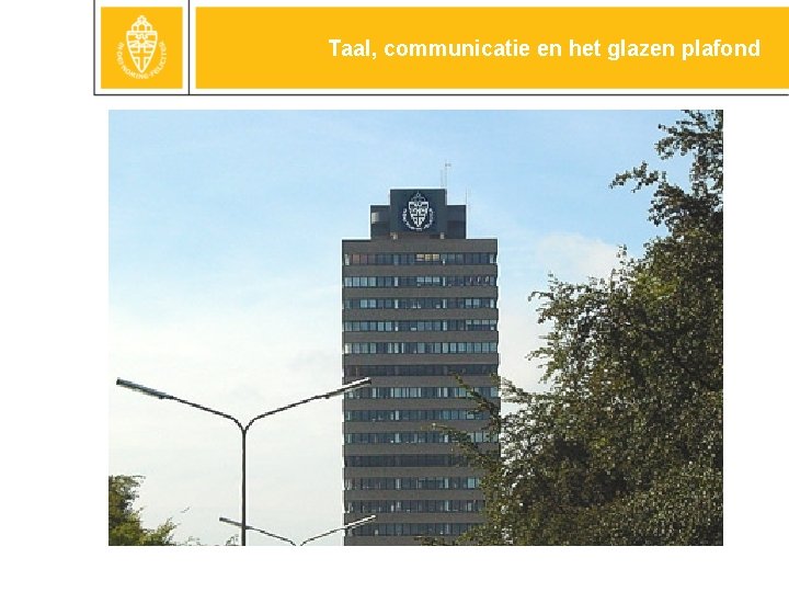 Taal, communicatie en het glazen plafond Titel van deze pagina Tekst met een afbeelding