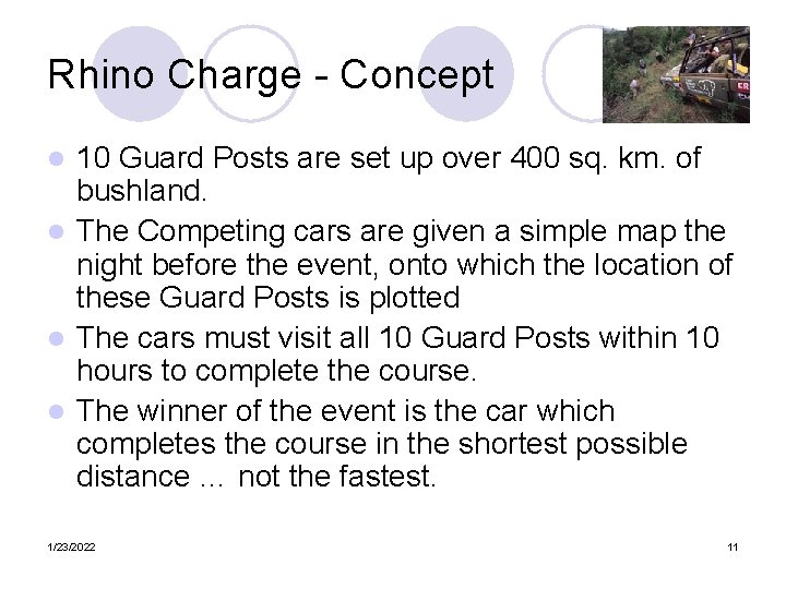 Rhino Charge - Concept 10 Guard Posts are set up over 400 sq. km.