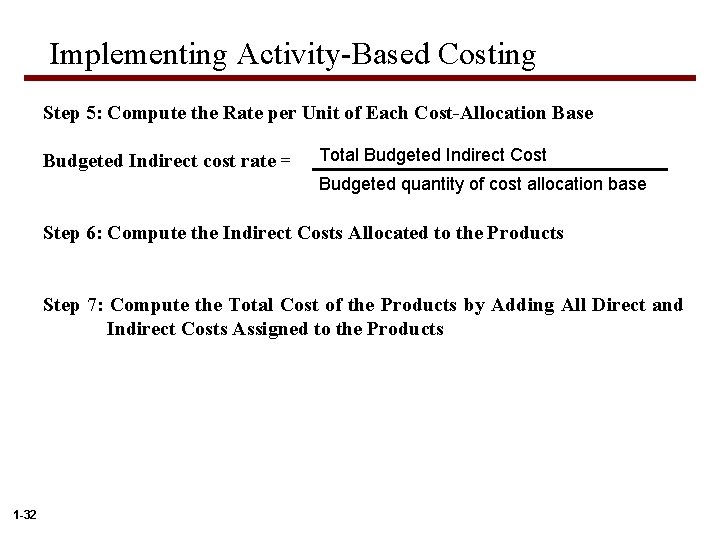 Implementing Activity-Based Costing Step 5: Compute the Rate per Unit of Each Cost-Allocation Base